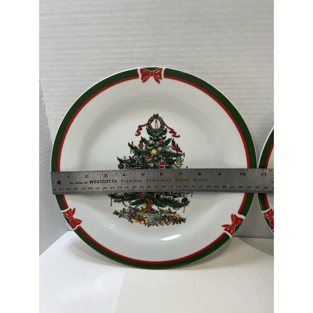 Ribbons And Tree Topco Set Of 5 Porcelain Dinner Plates Christmas Tree MS DWS